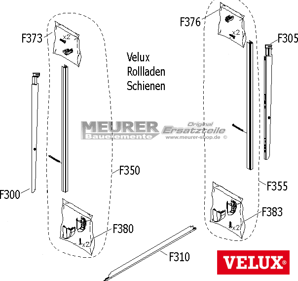 V21 Rollladen-F350 Führungsschiene komplett Rechts Velux