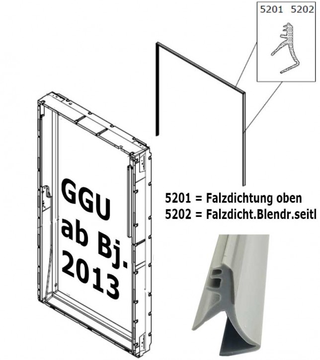 5201 Velux Blendrahmen Falz Dichtung für Kunststoff Dachfenster GGU, ab Bj.  Mai 1992 - Okt. 1999-5201-Kunststoff-38 lfdm